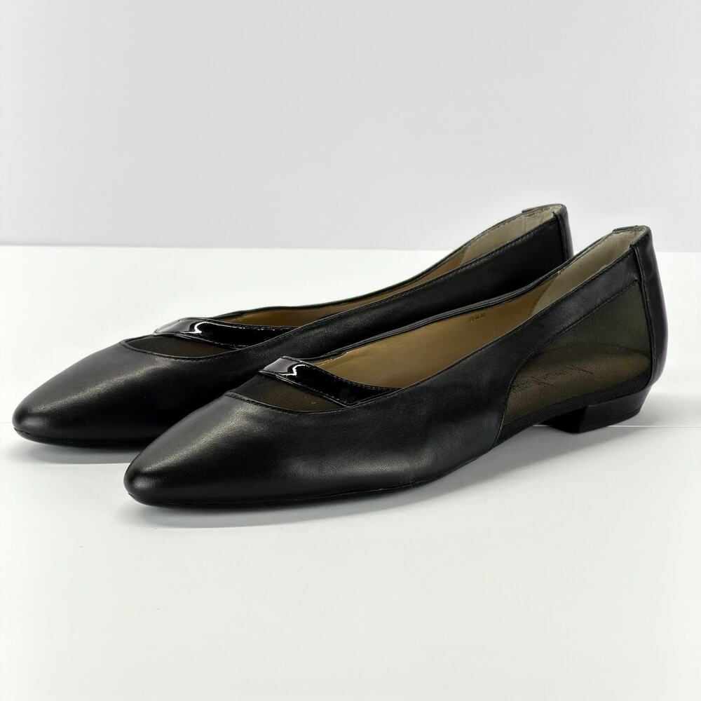 Neiman Marcus Leather Mesh Flats Women Sz 8.5M Slip-On Pointed Toe Office Casual - Picture 3 of 12